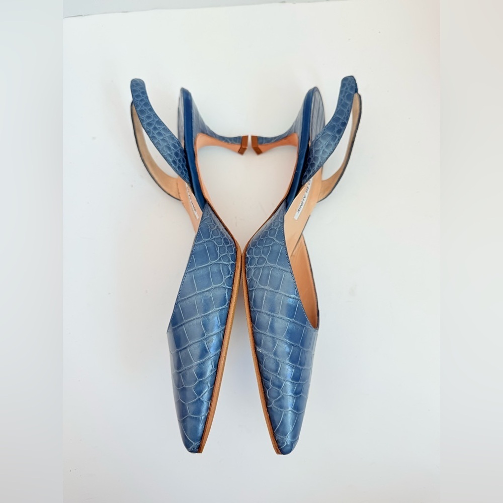 Manolo Blahnik Vintage Dark Blue Alligator Leather Carolyn slingback pumps EU 41 - Picture 5 of 9